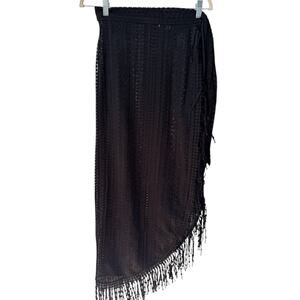 ASOS Black Crochet Fringe Tie Asymmetrical Beach Cover Up Women’s Size 6 Sarong